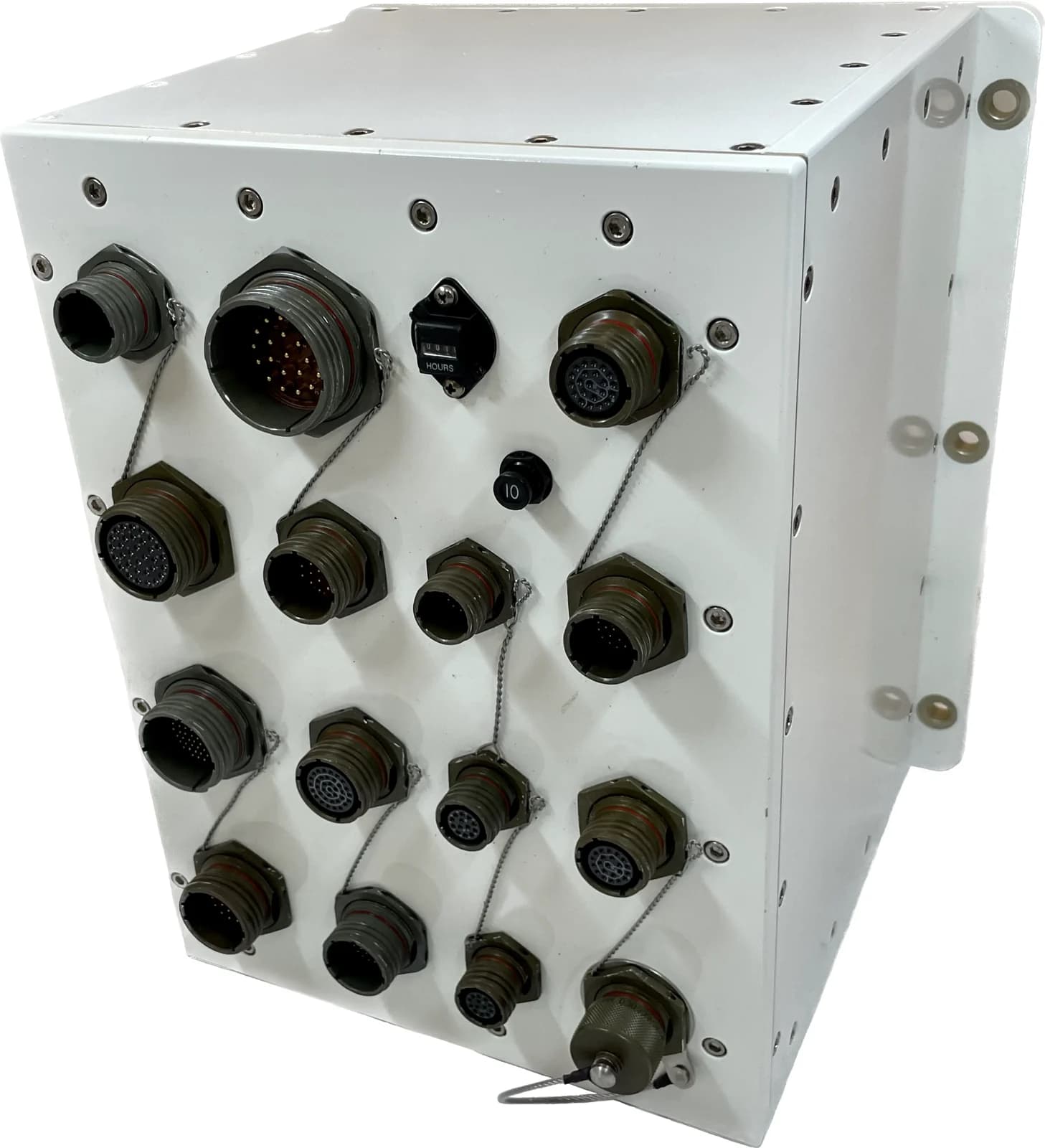 Radbon electronics enclosure with multiple panel-mounted circular connectors