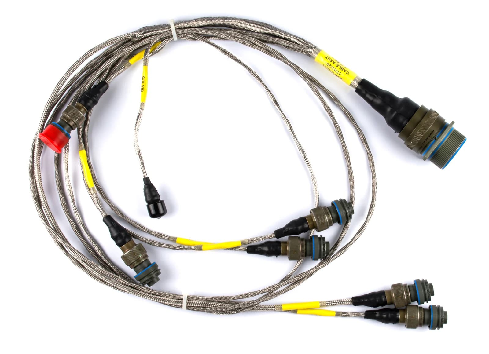 Radbon naval engine cable assembly with braided protection and branching leads