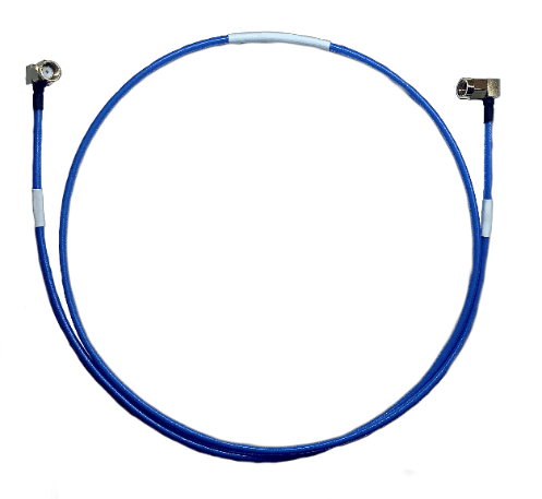Radbon RF cable assembly with blue cable and right-angle connectors